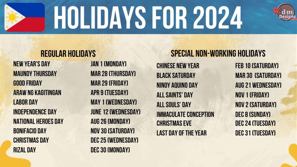 REGULAR AND SPECIAL NON WORKING PHILIPPINE HOLIDAY FOR 2024